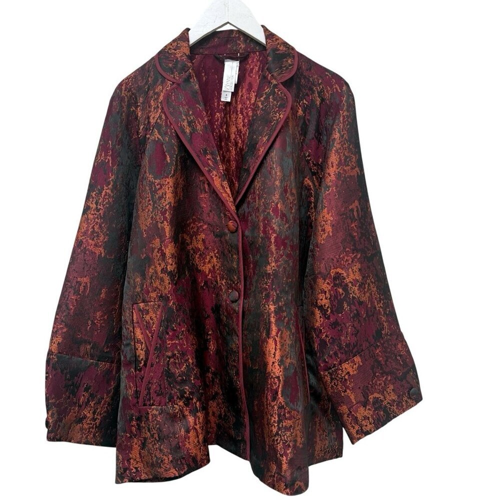 MARLA WYNNE Womens Brocade Jacket Small Oversize Red Abstract Evening Modern
